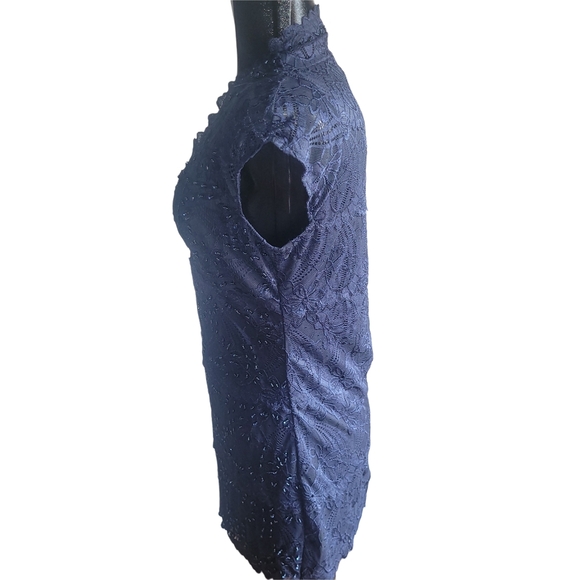 Le Chateau Navy Blue Lace And Bead Detailed Mini Dress M - Picture 5 of 7